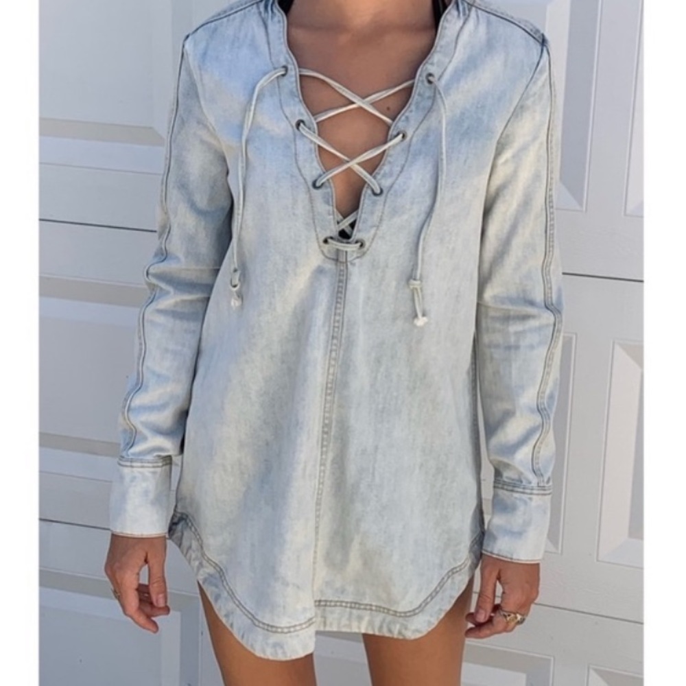 Free People Indigo Lace Up Tunic